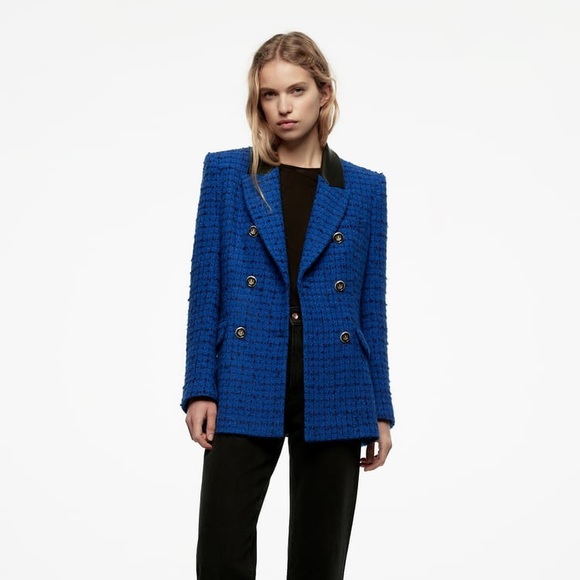 🔴LAST1️⃣ ZARA | NWT Combination TEXTURED BLAZER BLUE Blogger’s Fav Small Blue - Picture 2 of 14